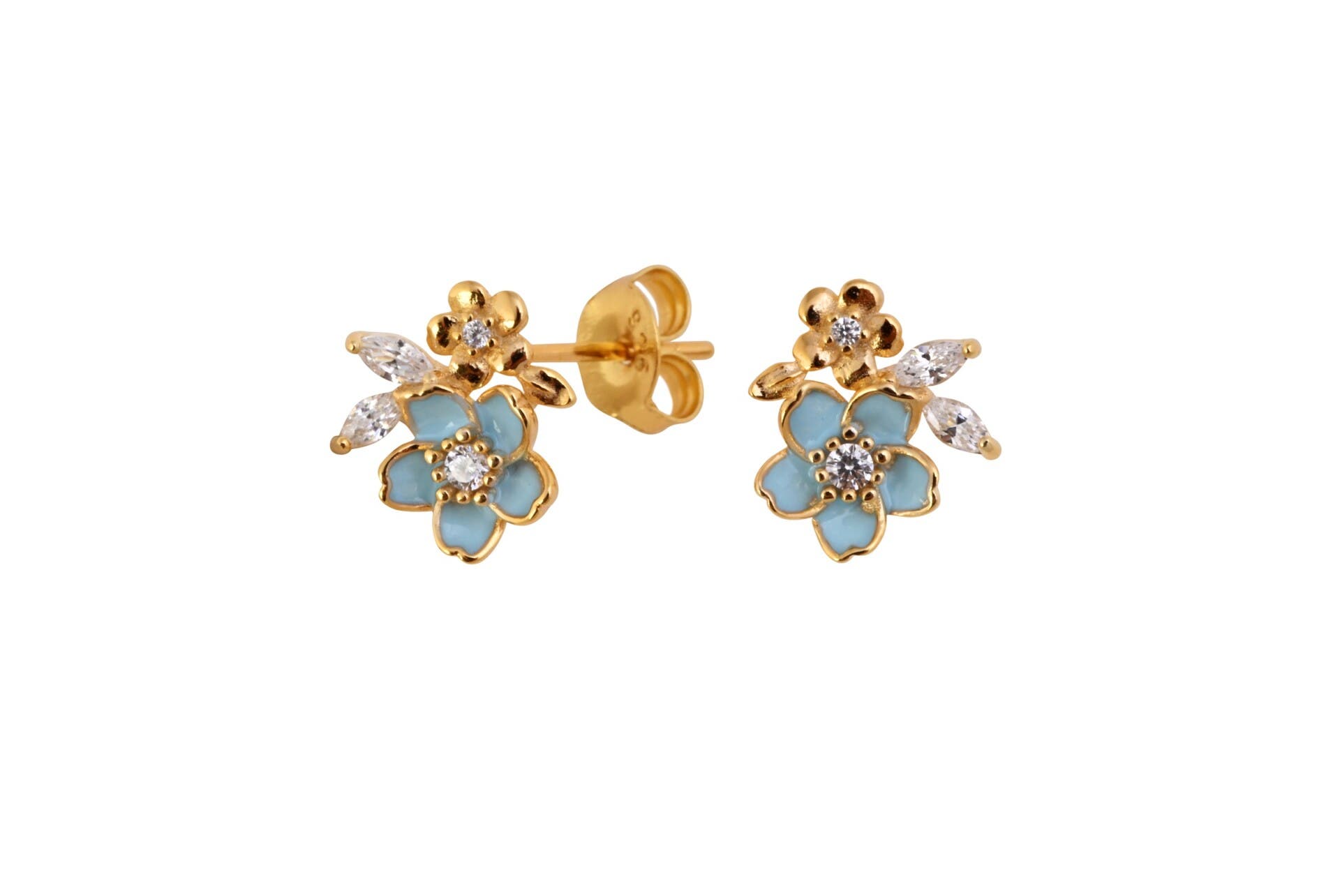 Arte Nova Jewellery Flor Azul Earrings in Silver Gold Plated 