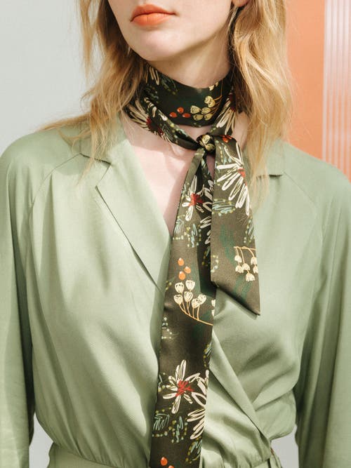 Lost Pattern Nyc "forest Charm" Silk Skinny Scarf In Multi