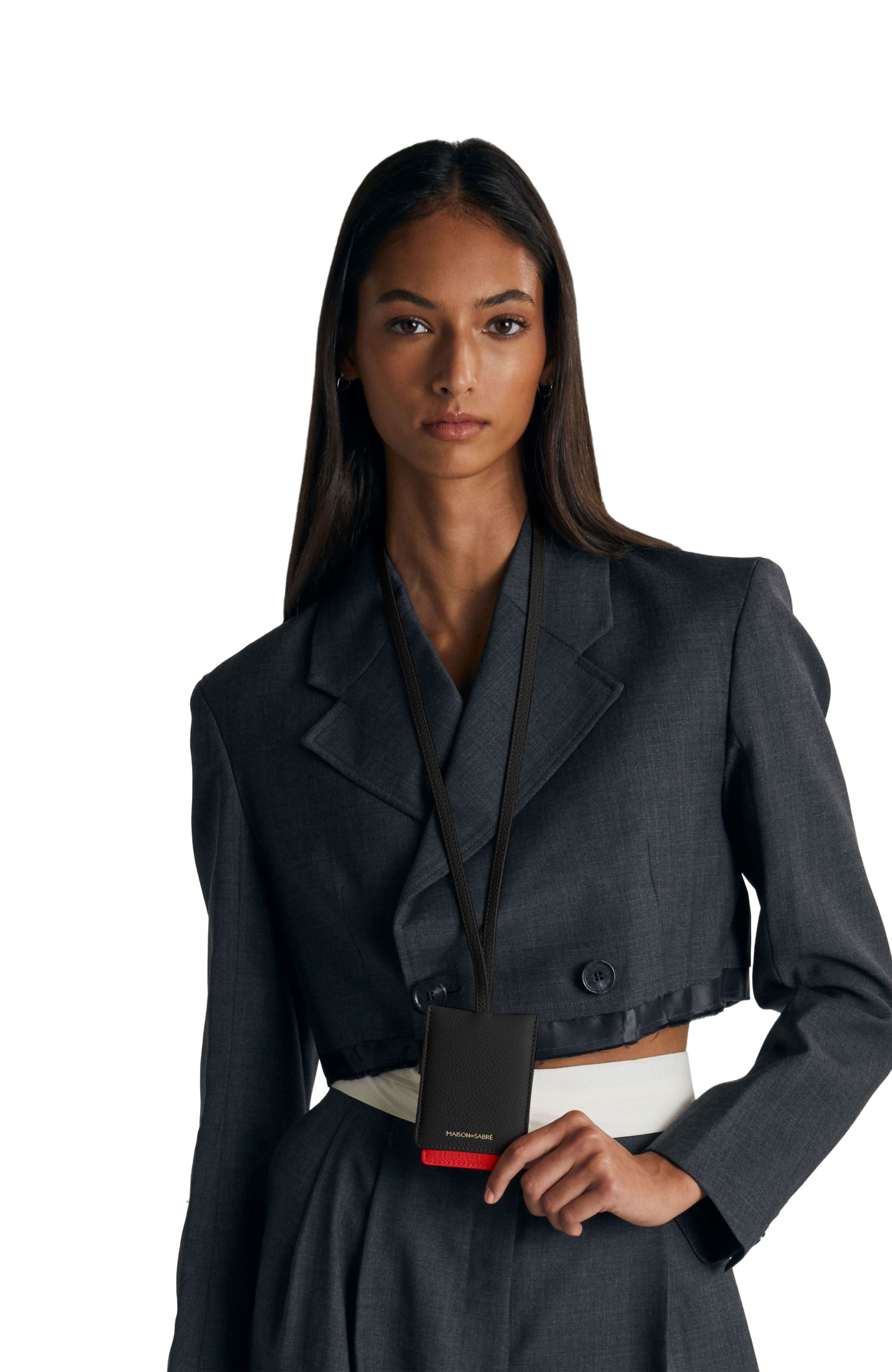 MAISON de SABRÉ Leather ID Lanyard, Alternate, color, Rouge Noir