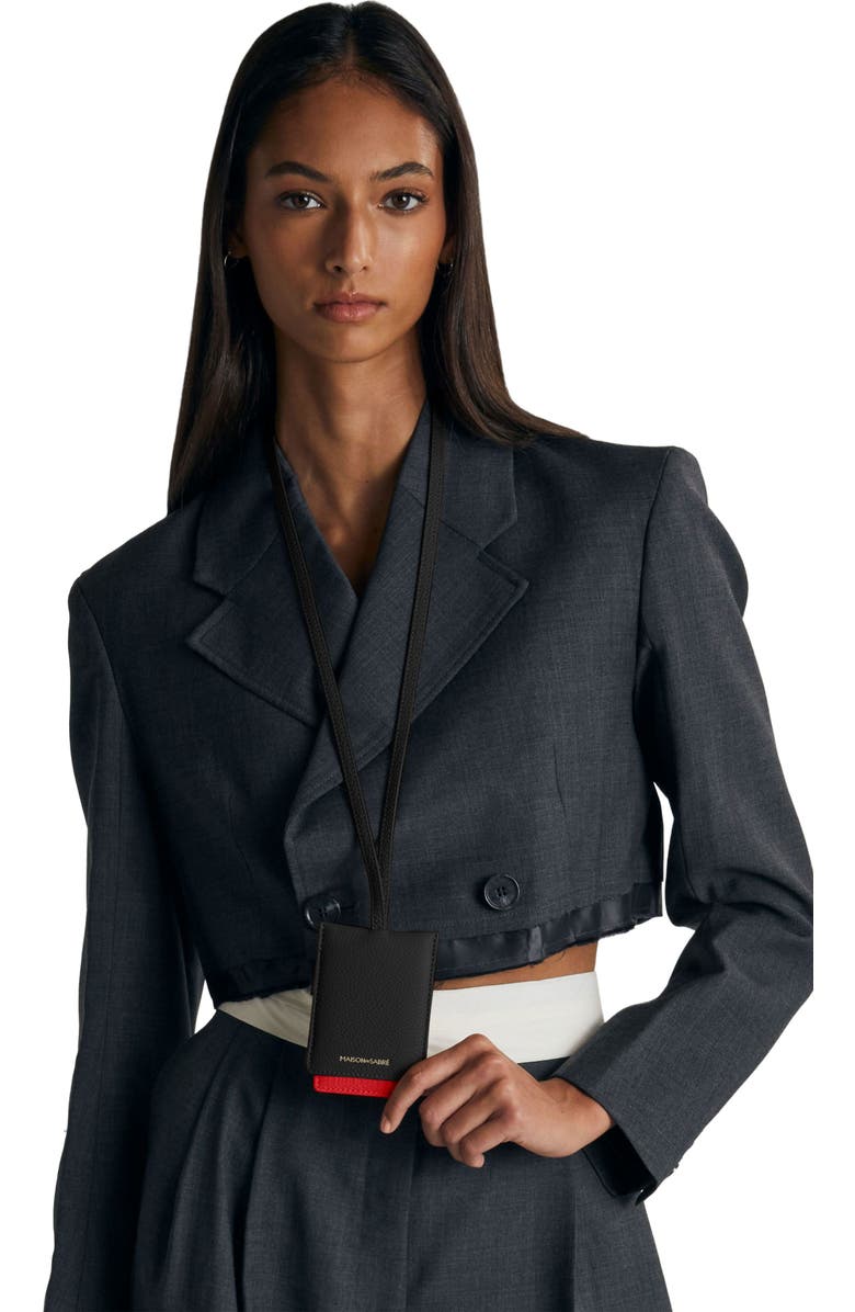 MAISON de SABRÉ Leather ID Lanyard, Alternate, color, Rouge Noir