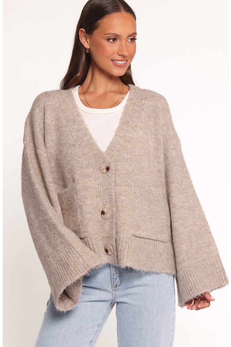 Fern Bell Sleeve Cardigan, Alternate, color, MUSHROOM
