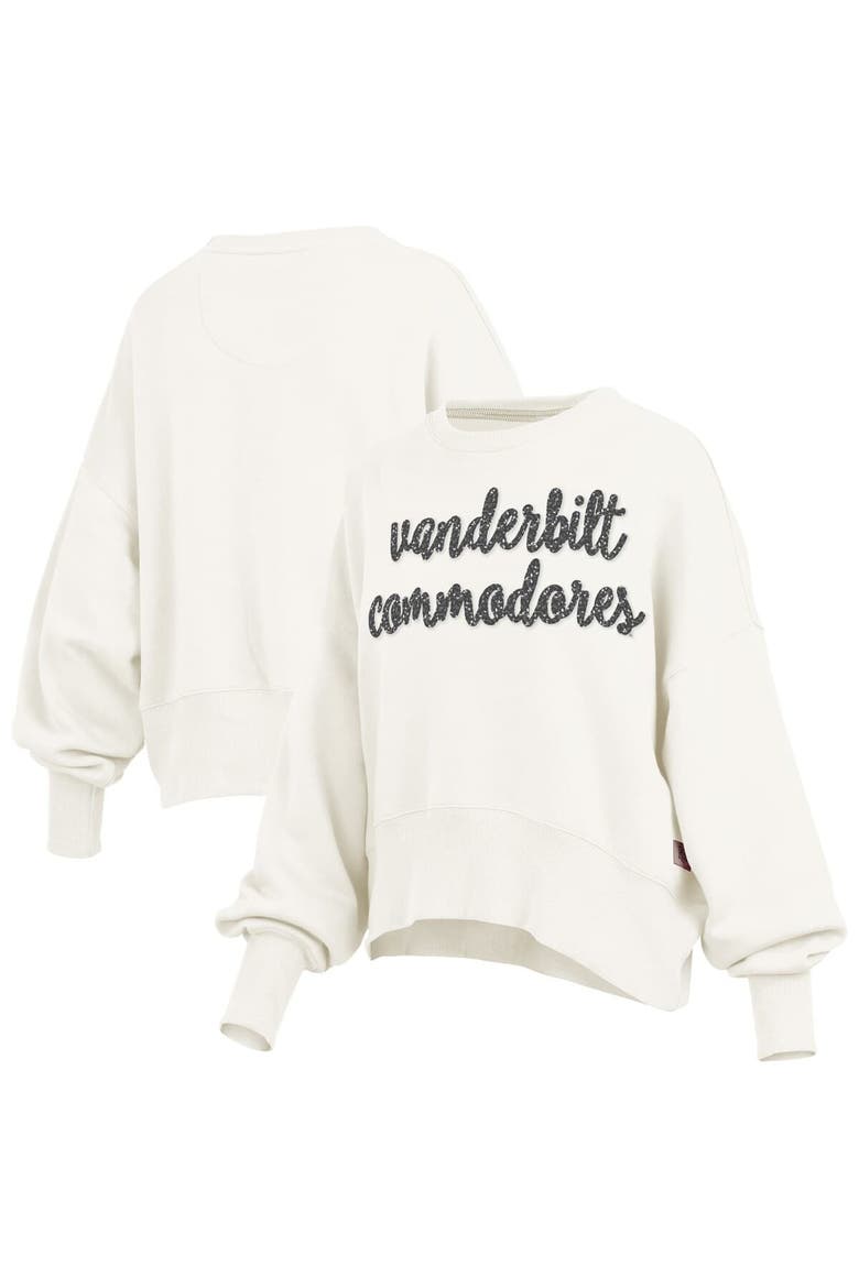 Women's Pressbox Cream Vanderbilt Commodores Oversized Chelsea Waist Length Pullover Sweatshirt, Main, color, Cream