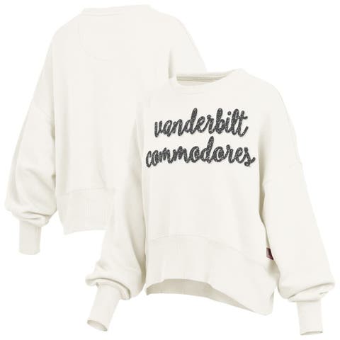 Women's Pressbox Cream Vanderbilt Commodores Oversized Chelsea Waist Length Pullover Sweatshirt