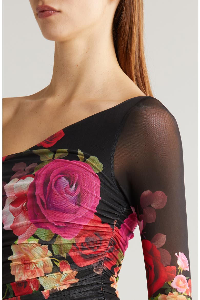 Lula Ruched Long Sleeve Minidress, Alternate, color, NOIR ROSE SWIRL
