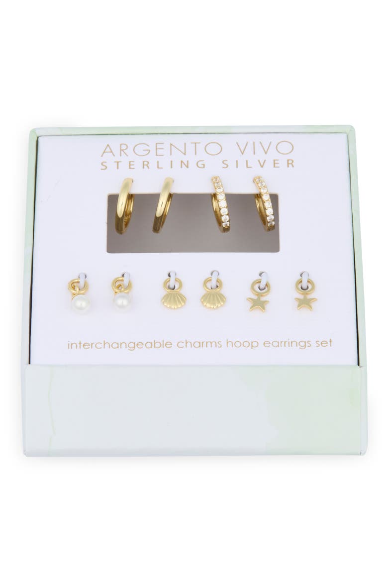 Mixed CZ Charms & 2-Pack Huggie Hoop Earrings, Main, color, GOLD