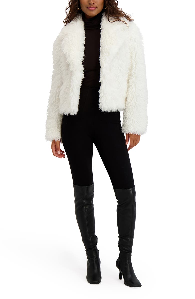 Kensie Faux Fur Crop Jacket, Alternate, color, Ivory