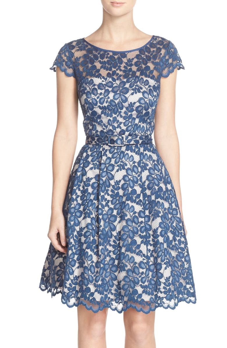 Eliza J Belted Fit & Flare Dress, Main, color,