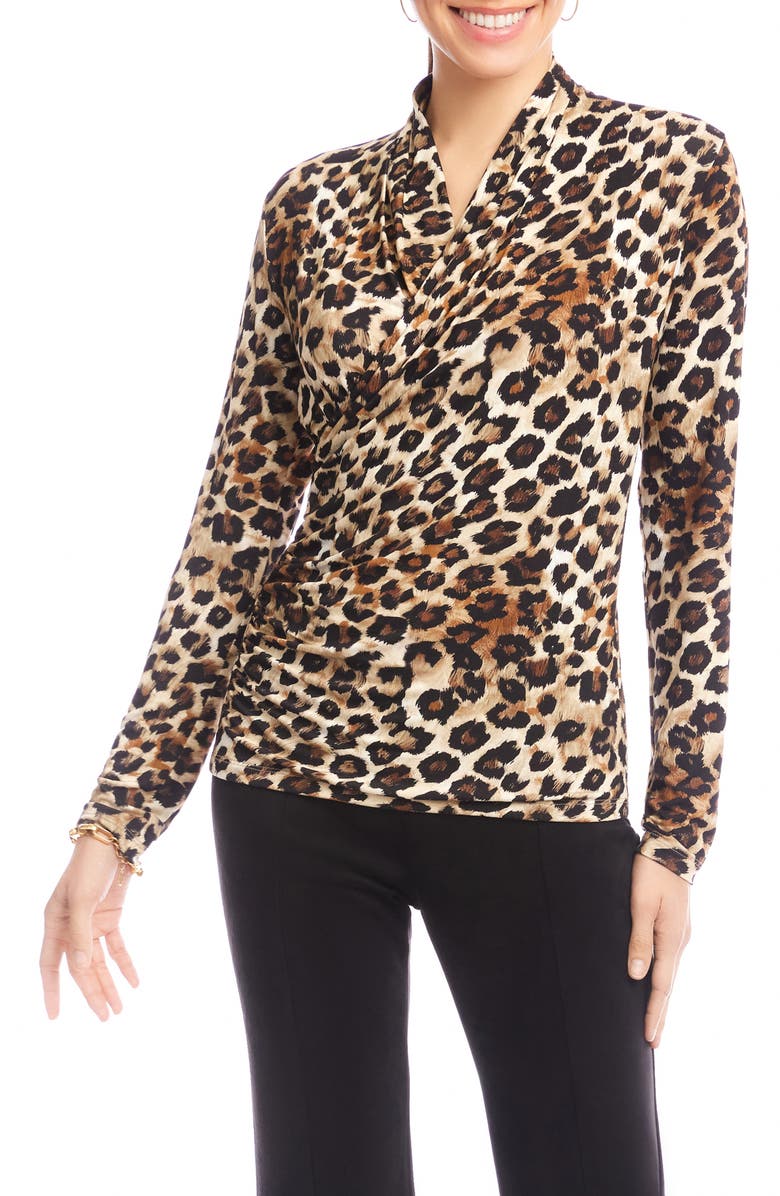 Karen Kane Wrap Front Ruched Top, Main, color, Leopard