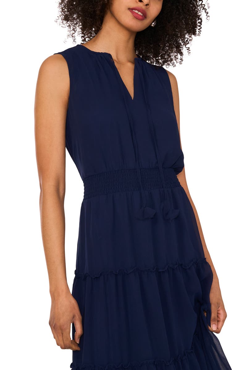 1.STATE Tie Neck Sleeveless Tiered Maxi Dress, Alternate, color, Classic Navy