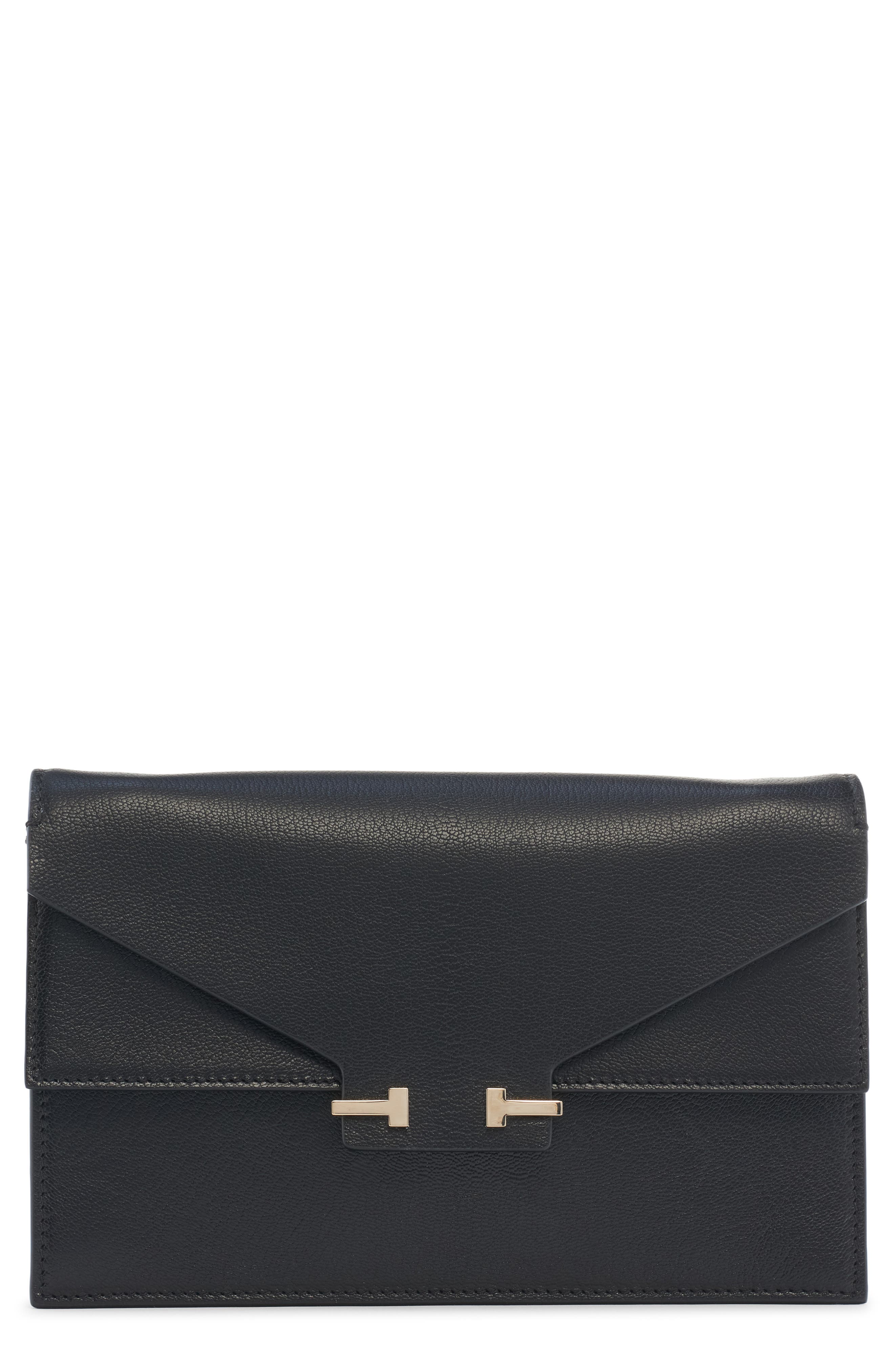 TOM FORD Mini Double T Leather Shoulder Bag, Main, color, Black