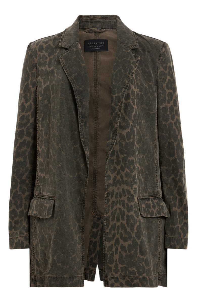 AllSaints Aleida Denim Blazer, Alternate, color, Leopard Green