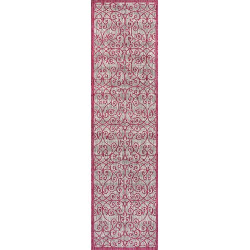 Jonathan Y Madrid Vintage Filigree Textured Weave Indoor/outdoor Area Rug In Light Gray/fuchsia