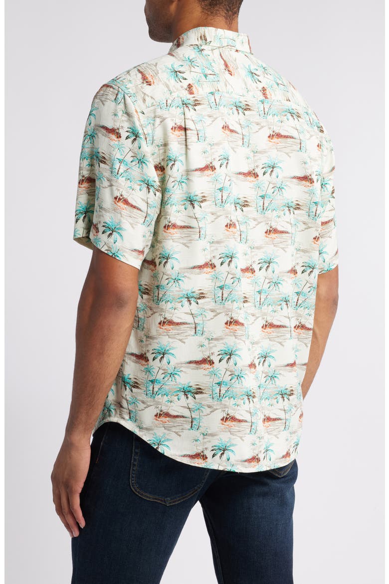 Oceanic Oasis Print Short Sleeve Silk Button-Up Shirt, Alternate, color, VETIVER