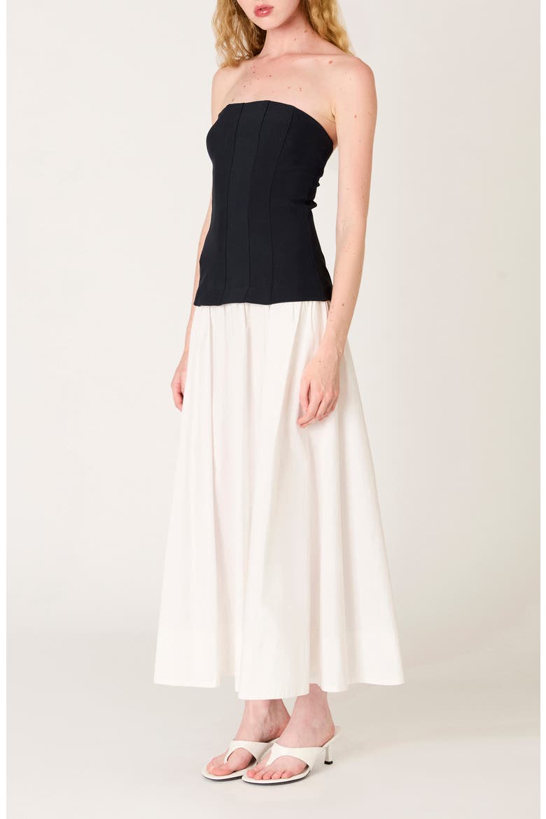 Estela Strapless Mixed Media Dress, Alternate, color, DARK INDIGO/ IVORY