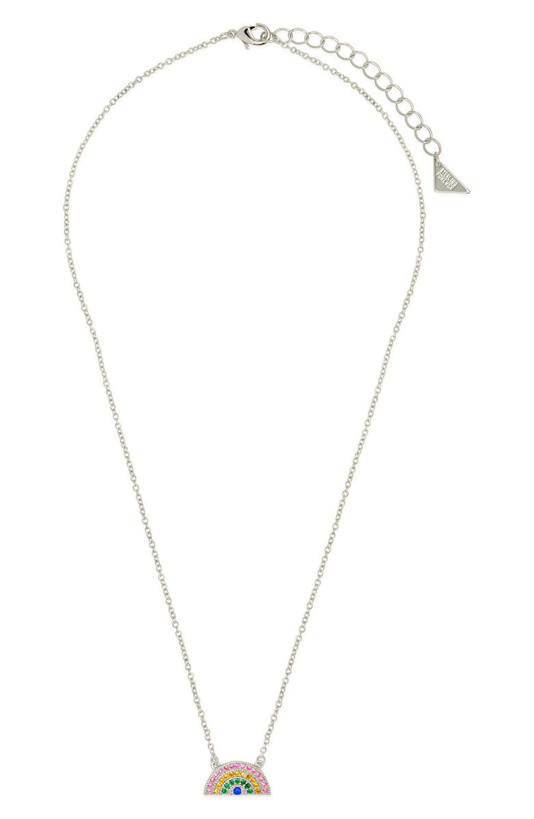 Sterling Forever Shades of Rainbow Cubic Zirconia Pendant Necklace, Alternate, color, Silver