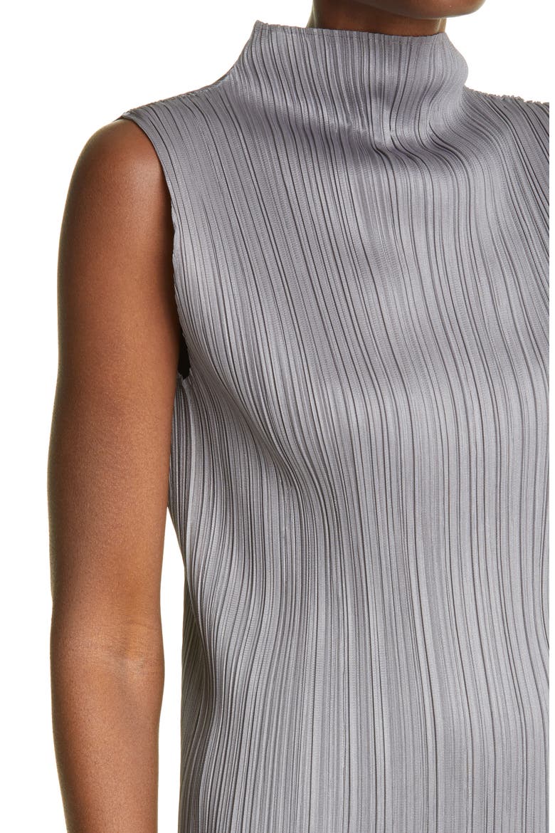 Pleated Funnel Neck Top, Alternate, color, GREY