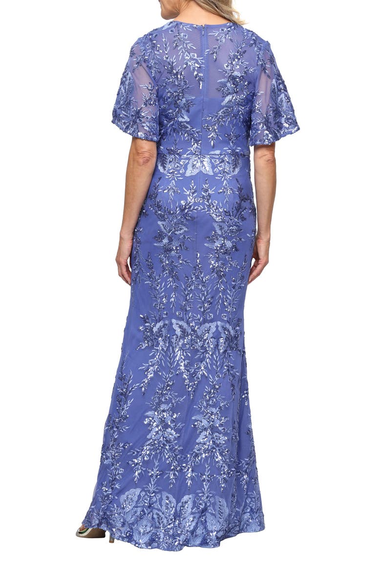 Sequin Embroidered Mesh Gown, Alternate, color, CORNFLOWER