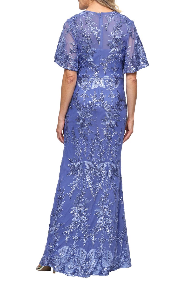 Alex Evenings Sequin Embroidered Mesh Gown, Alternate, color, Cornflower
