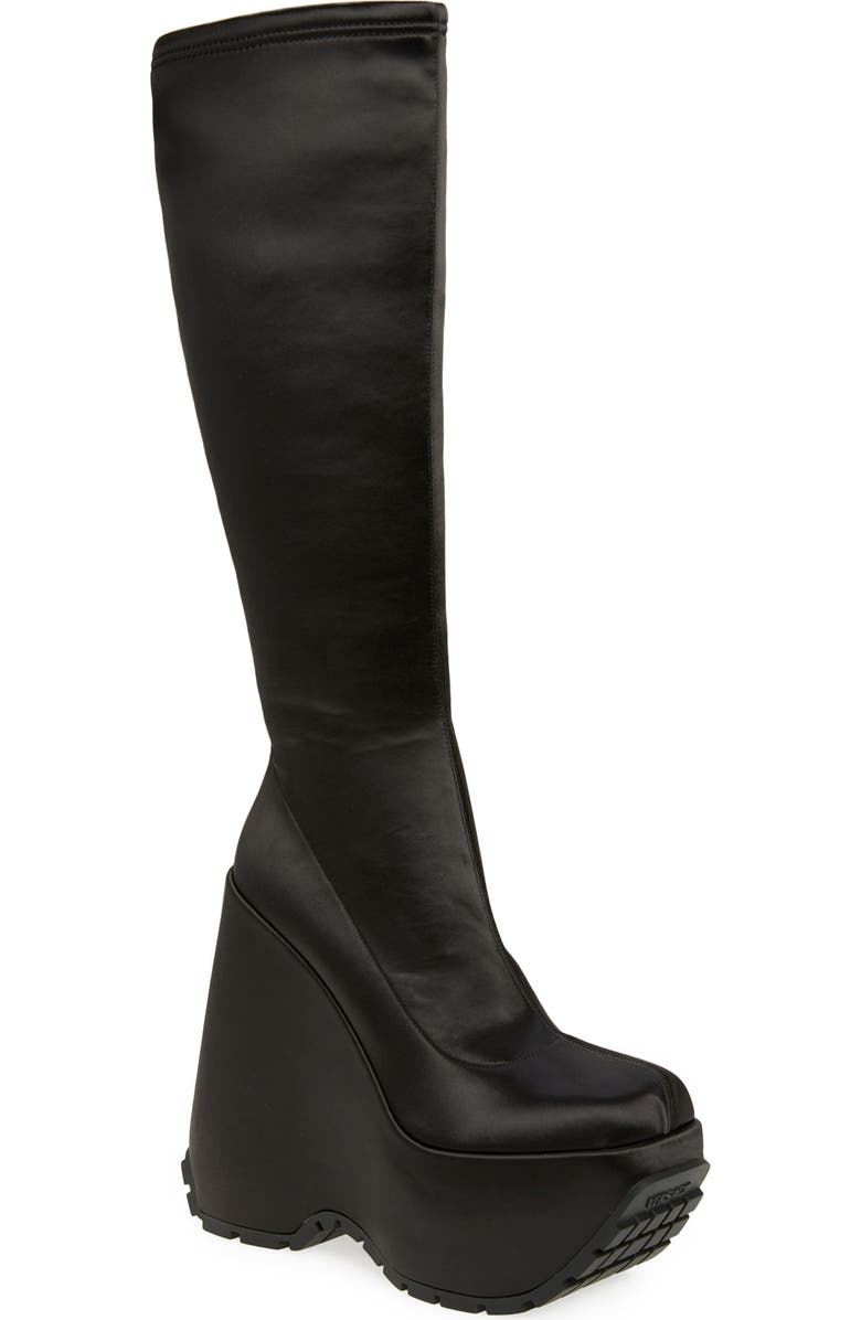 Versace Triplatform Knee High Platform Wedge Boot, Main, color,