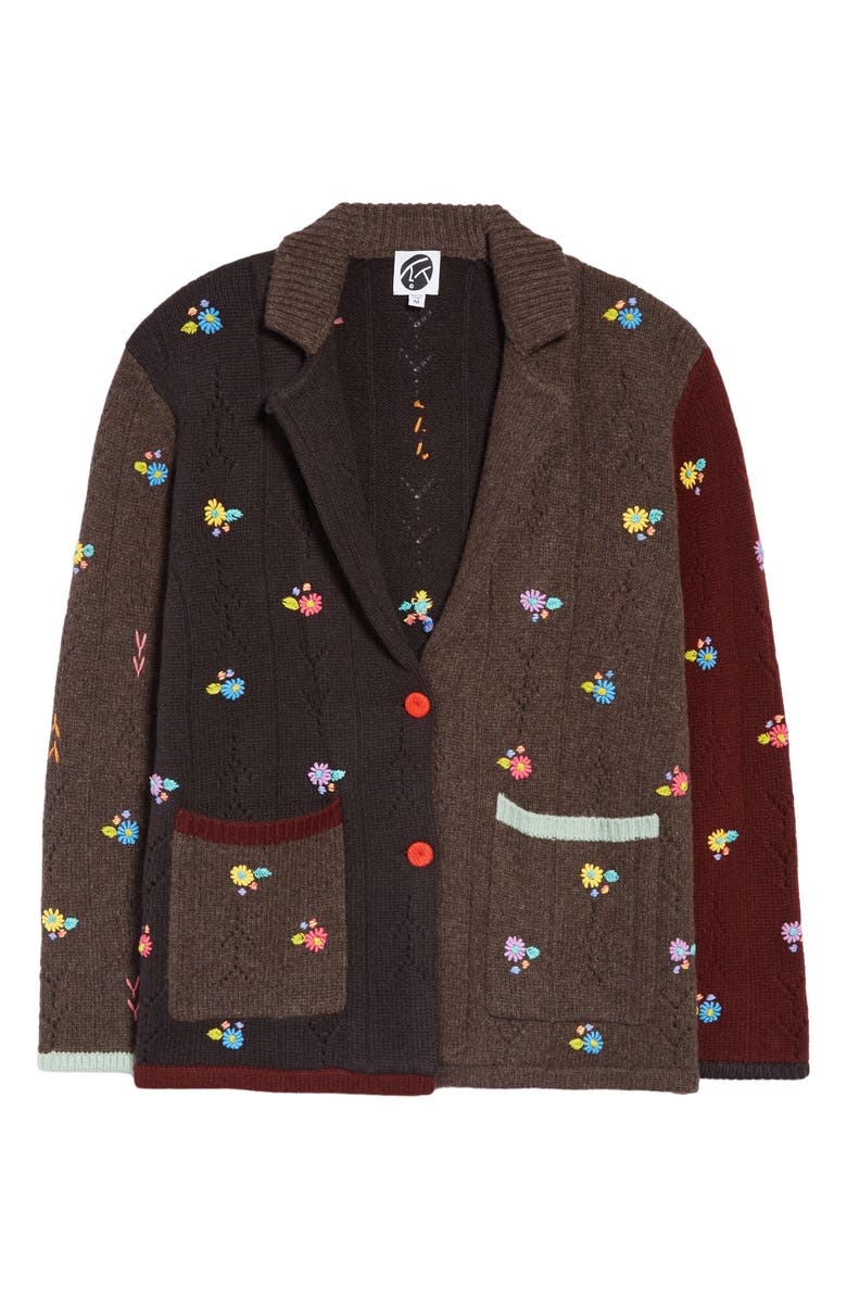 YanYan Daisy Embroidered Pointelle Knit Lambswool Blazer, Alternate, color,