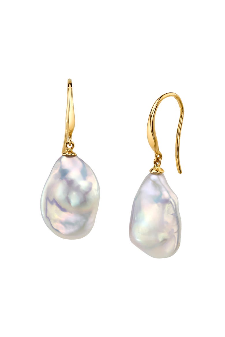 12mm White Freshwater Baroque Pearl Savanah Earrings, Main, color, Yellow Gold Fill