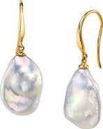The Pearl Source 12mm White Freshwater Baroque Pearl Savanah Earrings