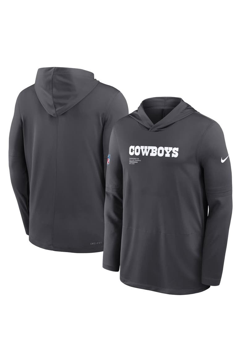 Men's Nike Anthracite Dallas Cowboys Sideline Pure Fury Performance Long Sleeve Hoodie T-Shirt, Alternate, color, Anthracite