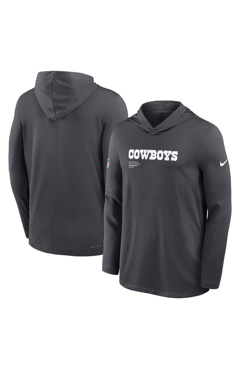Nike Men's Nike Anthracite Dallas Cowboys Sideline Pure Fury Performance Long Sleeve Hoodie T-Shirt, Alternate, color, Anthracite