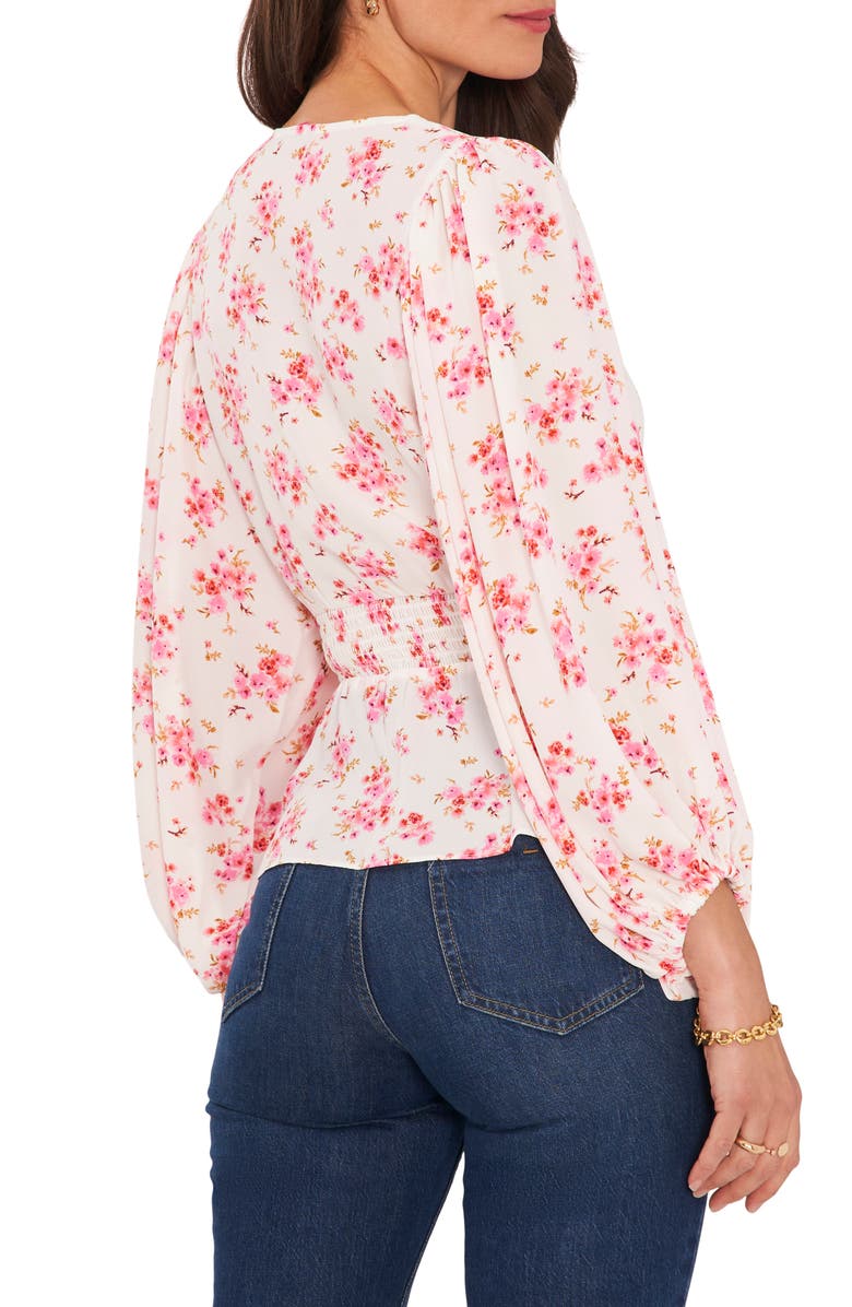 Vince Camuto Romantic Bloom Smocked Peplum Blouse, Alternate, color, 