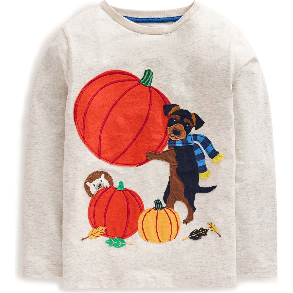 Boden Kids' Pumpkin Pup Appliqué Long Sleeve T-Shirt in Dusk Blue