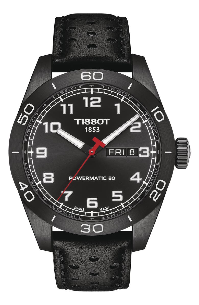 Tissot PRS 516 Powermatic 80 Leather Strap Watch, 42mm, Main, color,