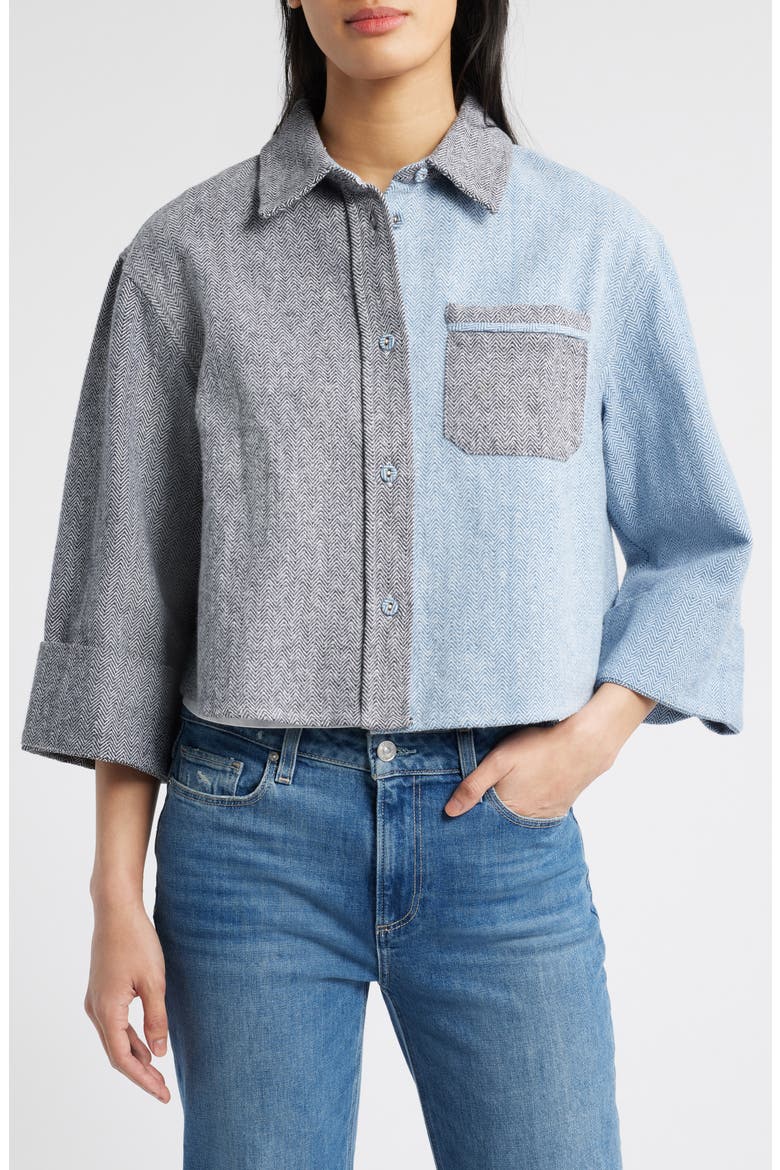 Contrast Cuffed Shirt, Alternate, color, BLACK/ BLUE SHADOW