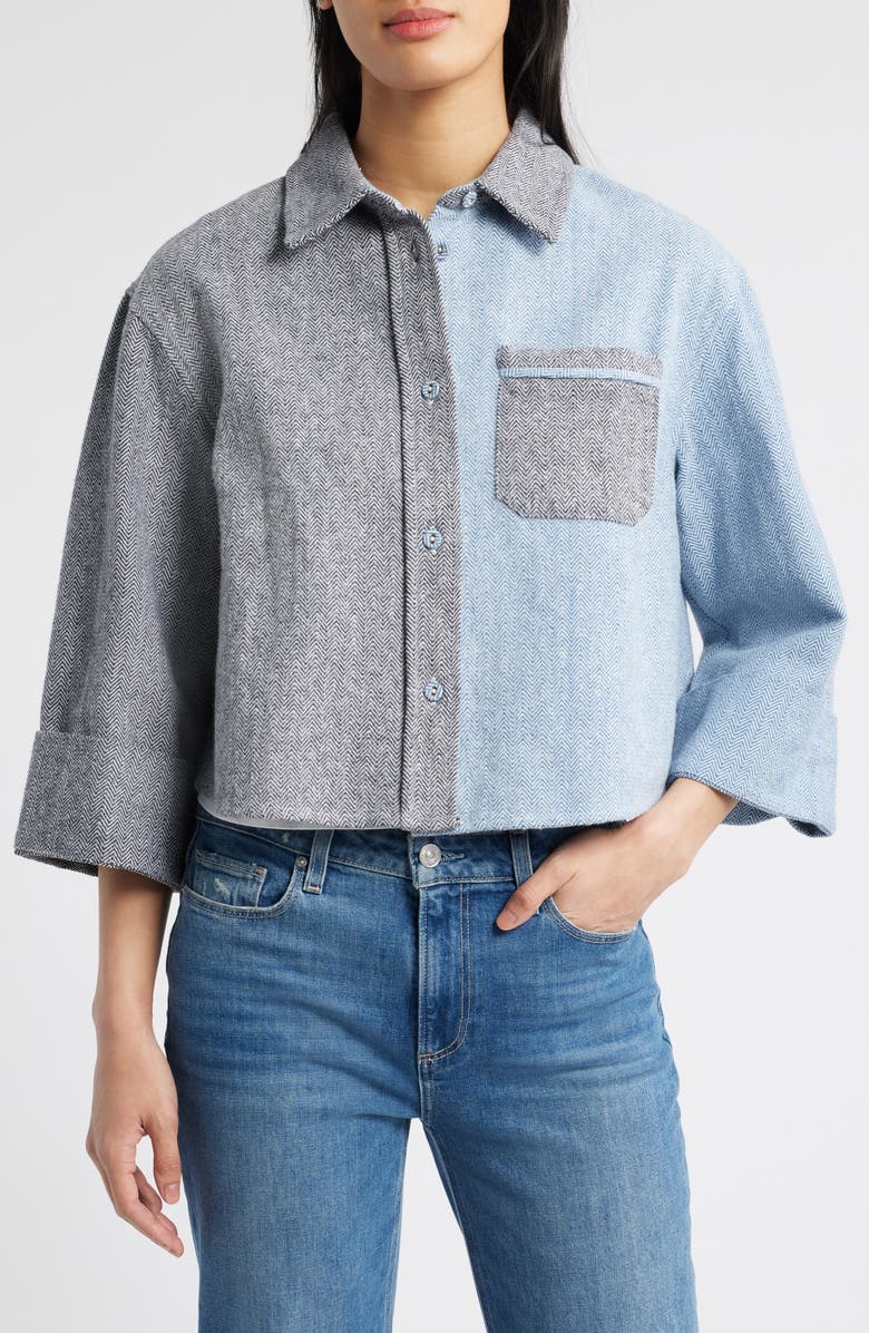 Wit & Wisdom Contrast Cuffed Shirt, Alternate, color, Black/ Blue Shadow