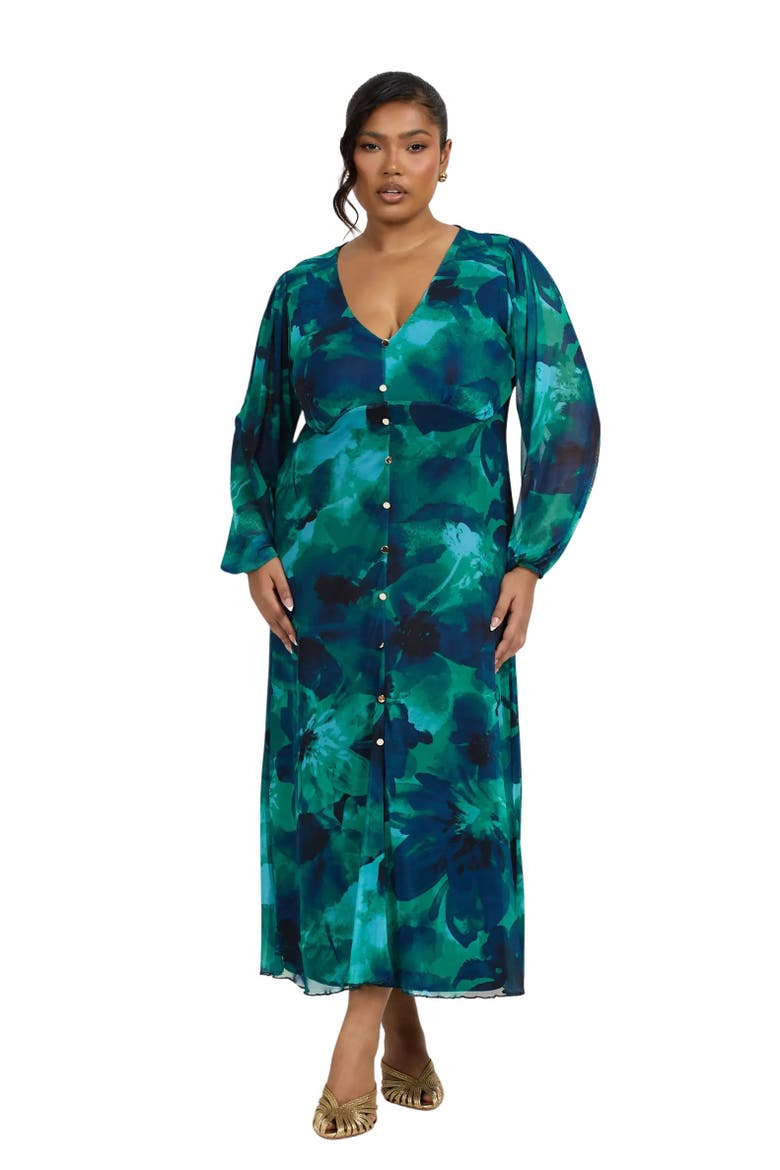 Button Up Plisse Midi Dress, Main, color, Green