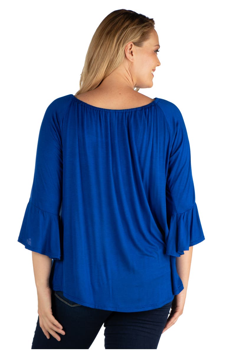 24seven Comfort Apparel Plus Size Bell Sleeve Loose Fit Tunic Top, Alternate, color, Blue