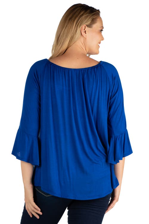 24seven Comfort Apparel Plus Size Bell Sleeve Loose Fit  Tunic Top In Blue