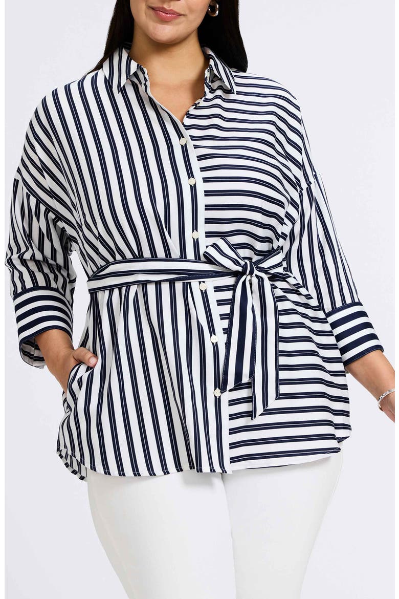 Avery Stripe Tie Waist Shirt, Main, color, NAVY/ WHITE