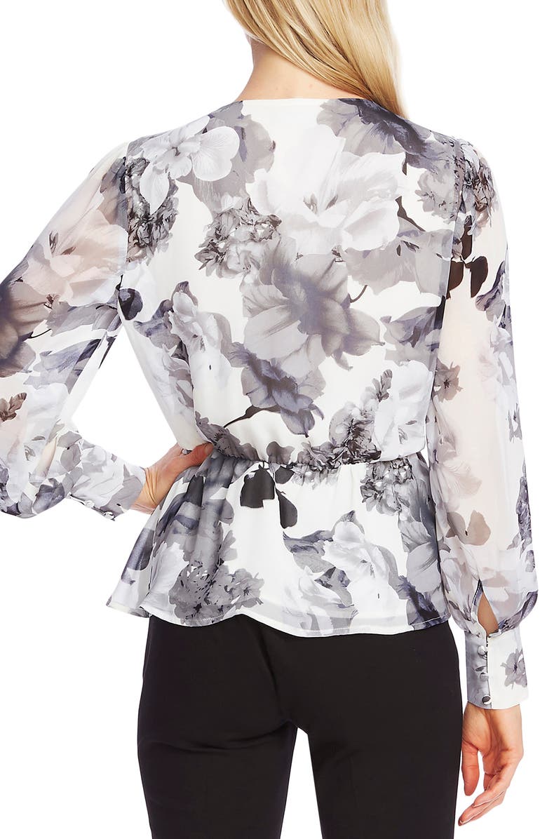Vince Camuto Floral Asymmetrical Hem Long Sleeve Top, Alternate, color, 
