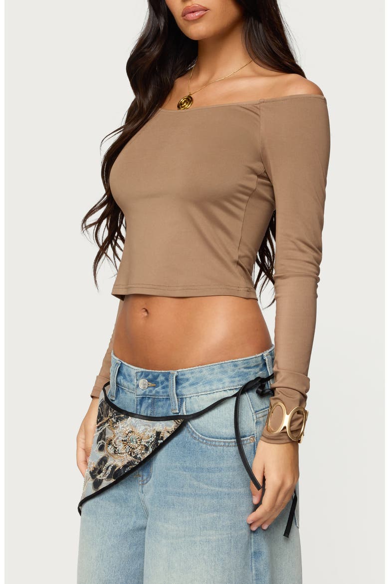 Tahlia Off the Shoulder Crop Top, Alternate, color, BROWN