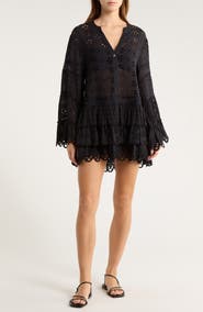 Ramy Brook Roxanne Long Sleeve Sheer Cotton Broderie Anglaise Cover-Up Dress