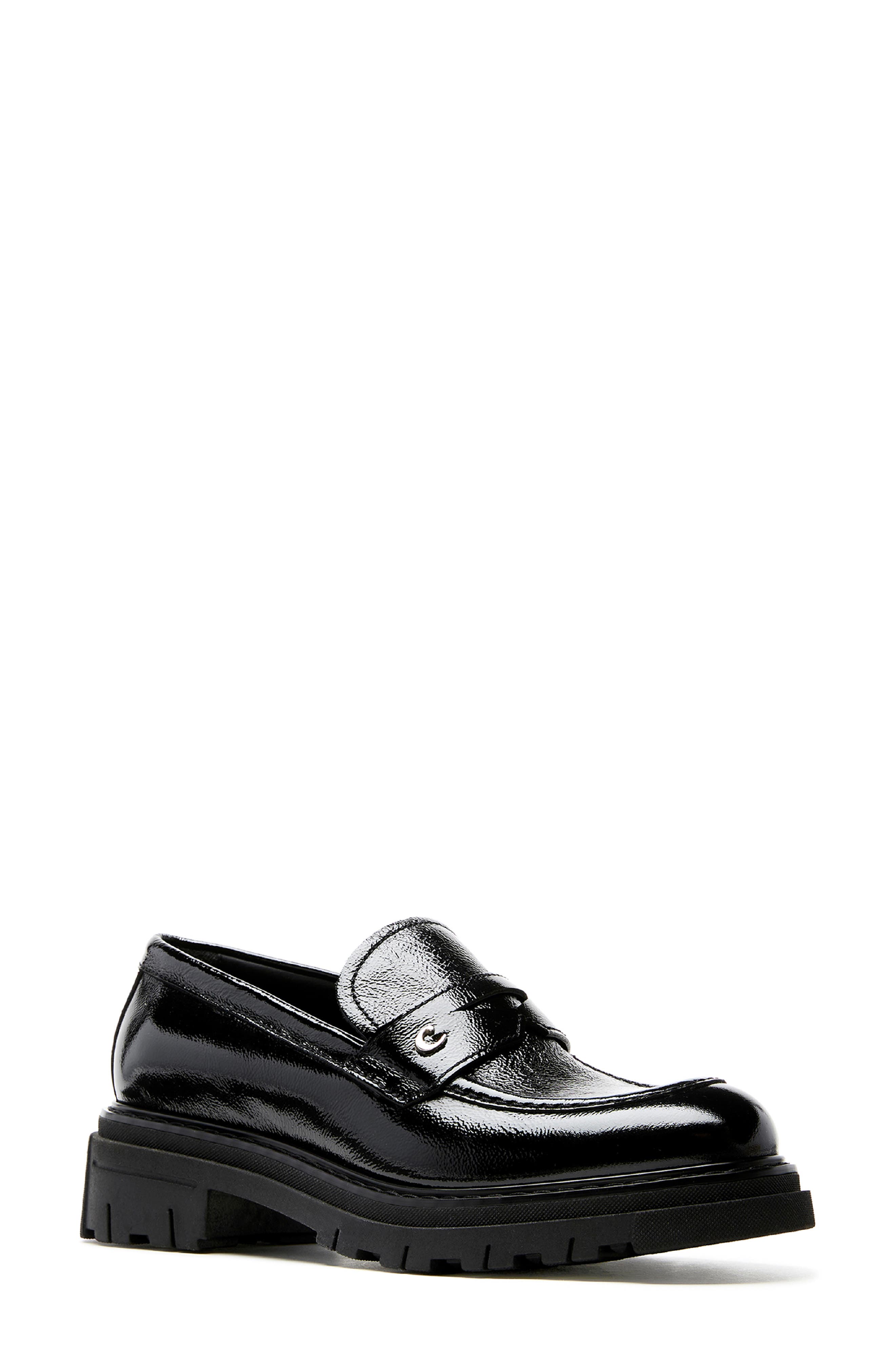 La Canadienne Doe Waterproof Platform Penny Loafer, Main, color, Black Patent Leather