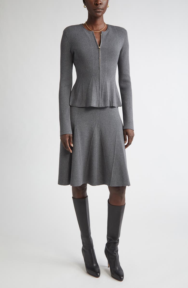 ST. JOHN Sleeveless Engineered Godet Fit & Flare Dress, Alternate, color, Dark Grey Melange