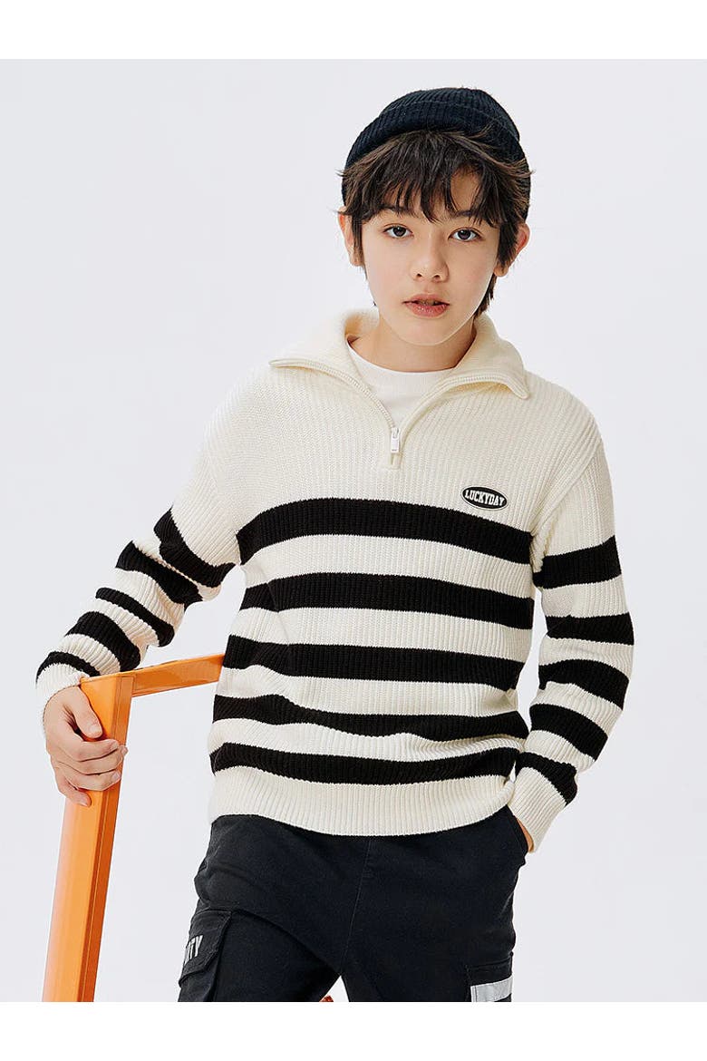 Luckyday Striped Half-Zip Sweater, Main, color, White