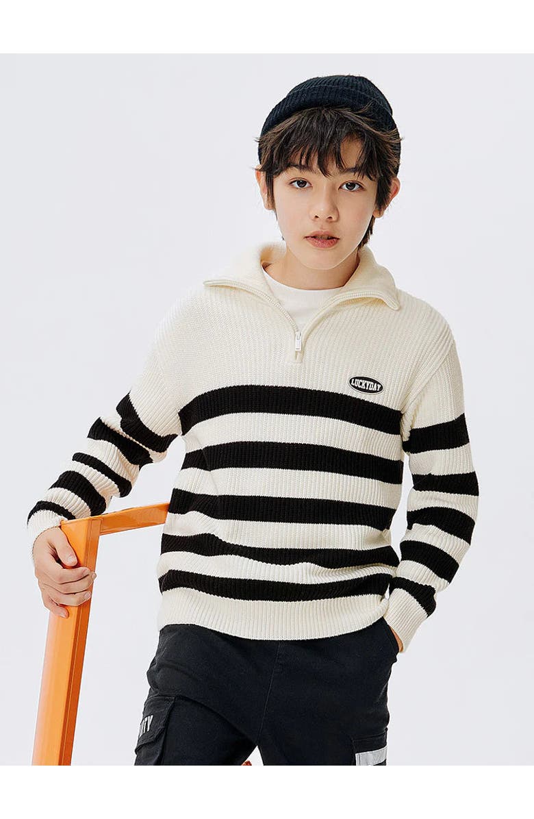 Balabala Luckyday Striped Half-Zip Sweater, Main, color, White