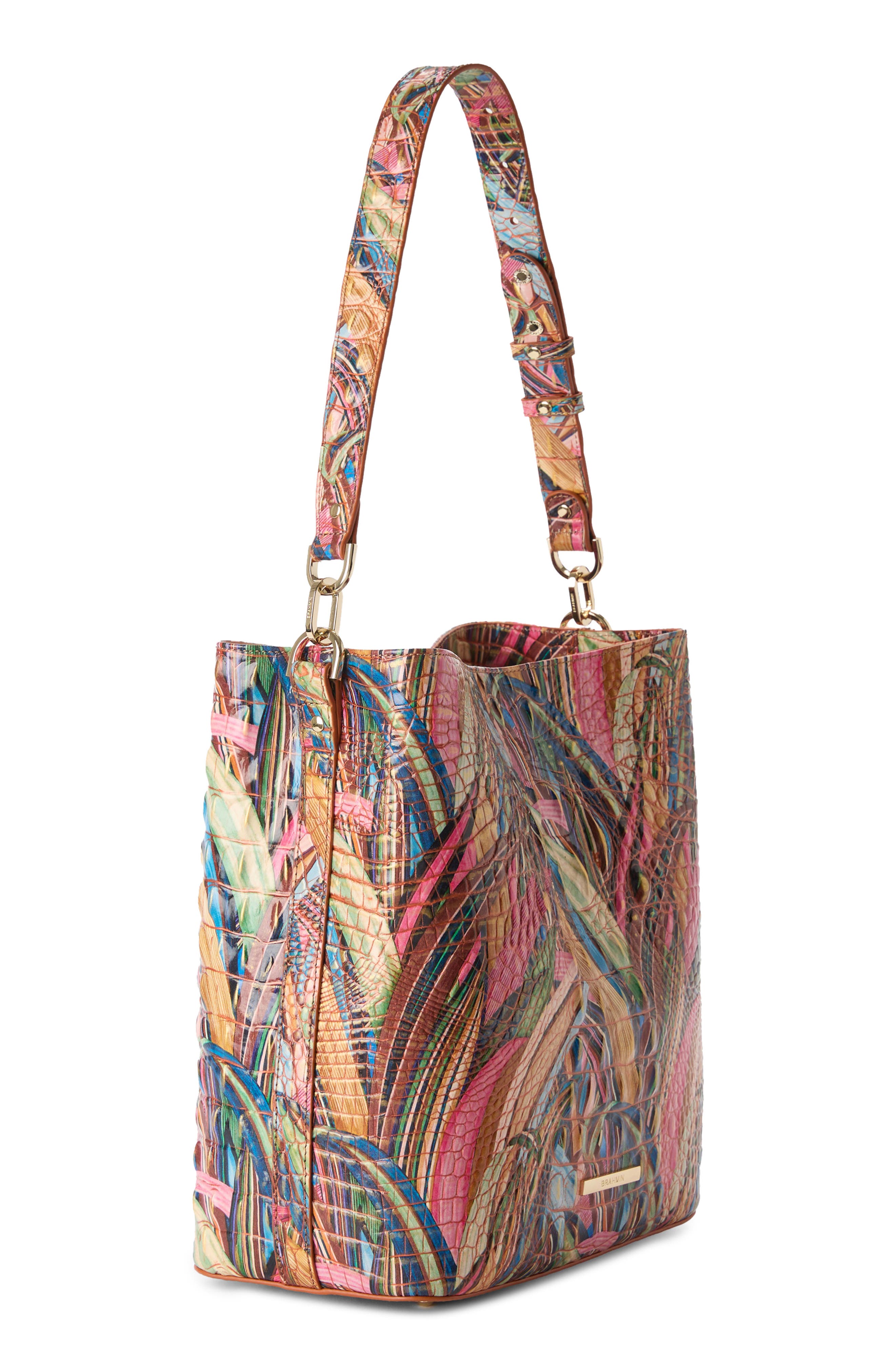 Celina Croc Embossed Leather Bucket Bag, Alternate, color, SUNLEAF