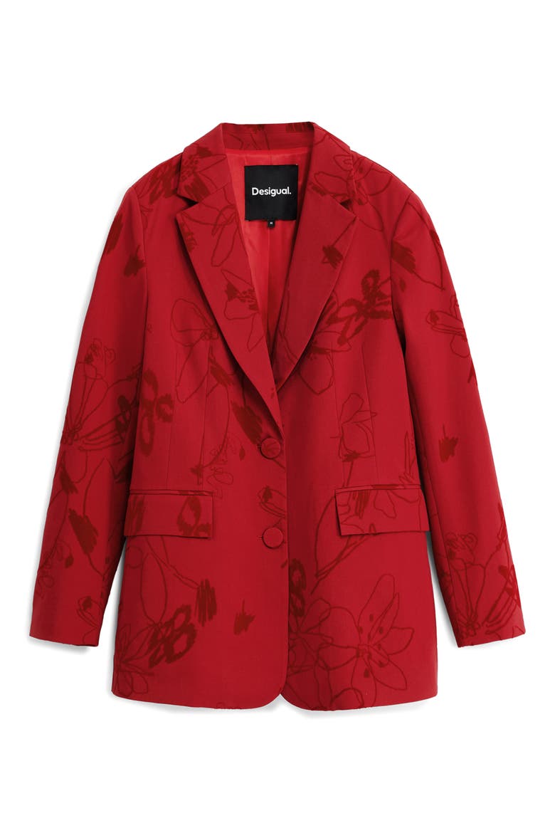 Tonal Floral Blazer, Alternate, color, ORANGE RED