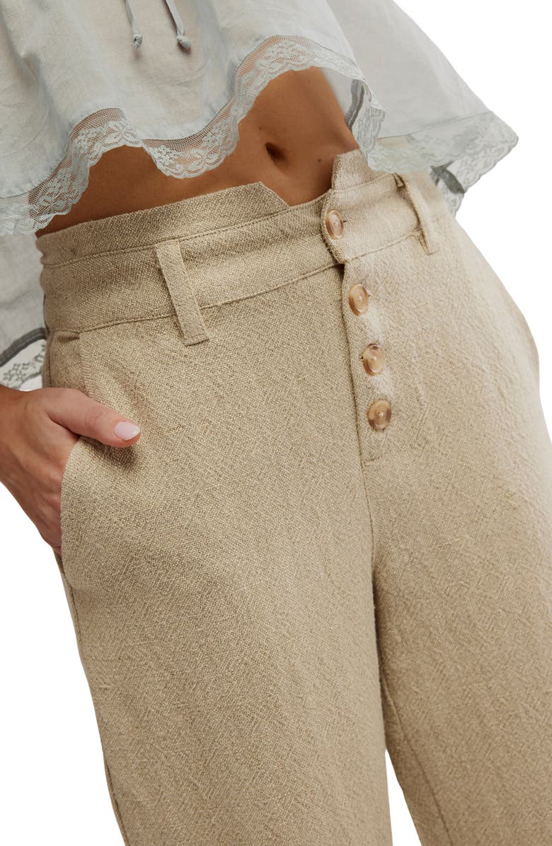 Free People Parkway Cuffed Linen & Cotton Pants, Alternate, color, Natural Combo