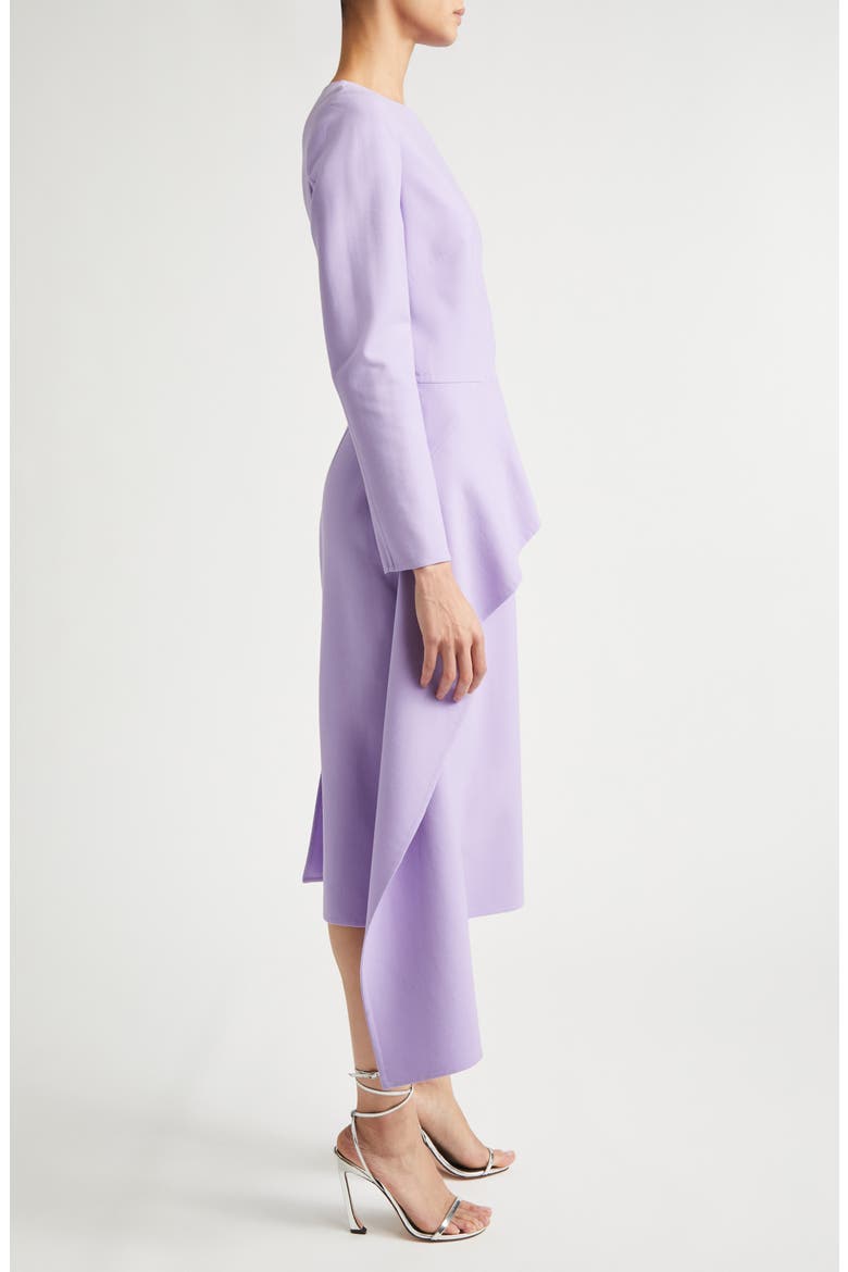 Asymmetric Drape Long Sleeve Stretch Crepe Dress, Alternate, color, PANSY