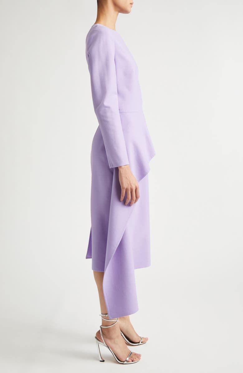 Oscar de la Renta Asymmetric Drape Long Sleeve Stretch Crepe Dress, Alternate, color, Pansy
