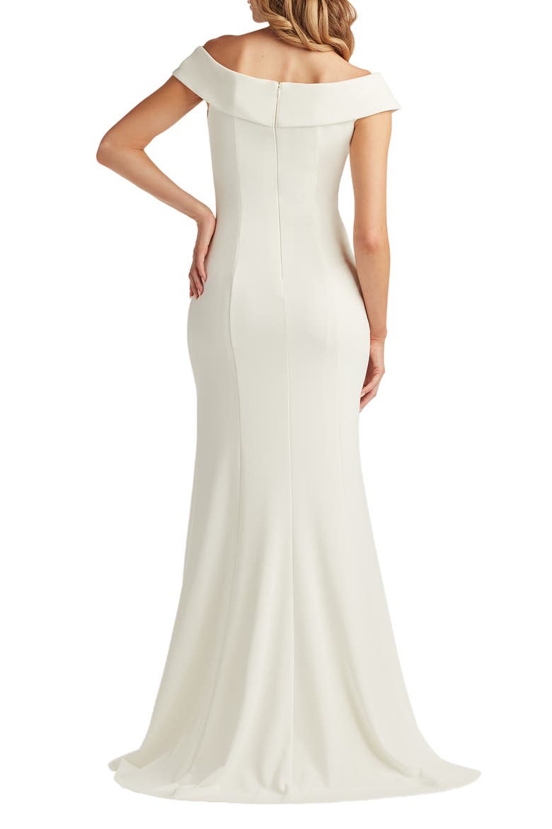 Off the Shoulder Crepe Trumpet Gown, Alternate, color, IVORY